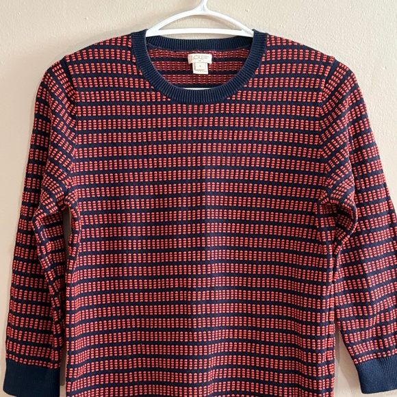 $19❄️ J. Crew Navy & Orange Light Weight Cotton 3/4 Sleeve Crewneck Sweater - Picture 3 of 15